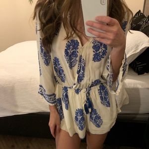 White and Blue Paisley Romper